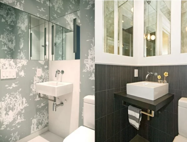 kleines Bad einrichten Wandgestaltung mit Fliesen Spiegel visuelle Erweiterung des Raums 