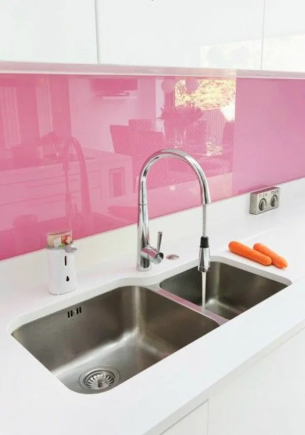 küchenrückwände fliesenspiegel glas rasa pink spritzschutz küche