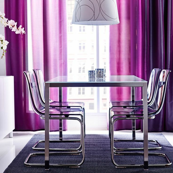 lila metall gardinen fenster vorhänge esszimmer tisch