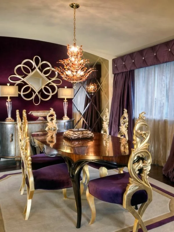 gardinen in violett  fenster vorhänge schlafzimmer klassisch
