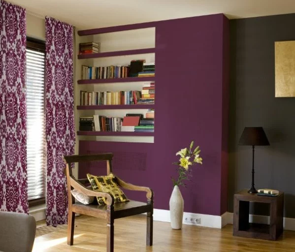 lila gardinen fenster vorhänge schlafzimmer wandfarben