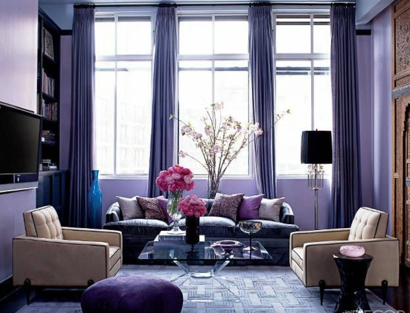 lila gardinen fenster vorhänge wohnzimmer märchenhaft