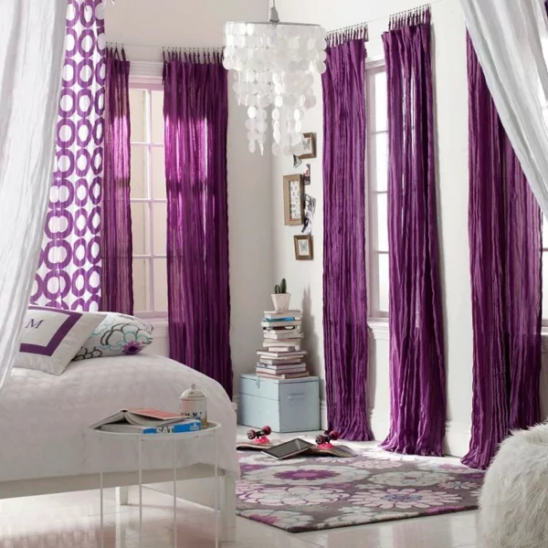 gardinen fenster vorhänge schlafzimmer wohnzimmer purpurrot