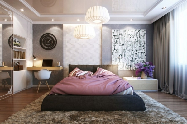 moderne schlafzimmer einrichtungsideen wandfarbe grau springboxbett