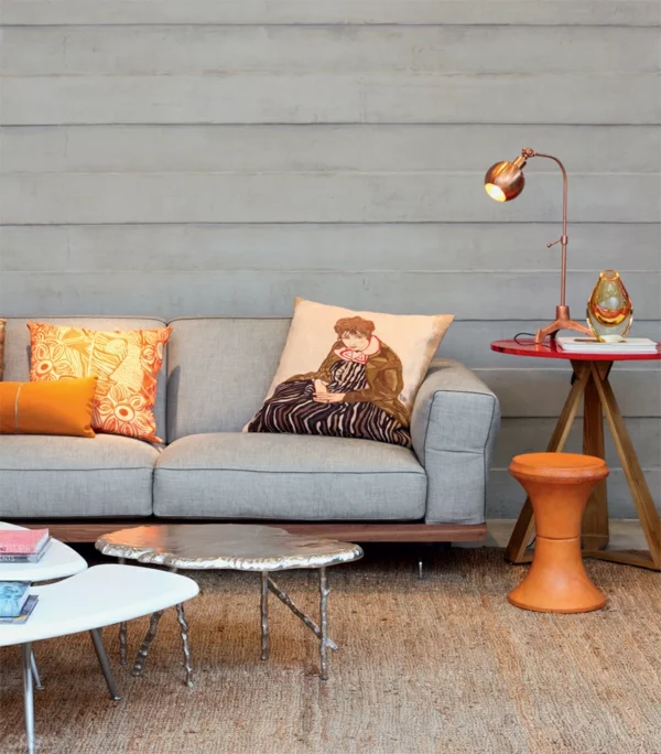 moderne wandgestaltung wohnzimmer sofa couchtisch wandverkleidung holz