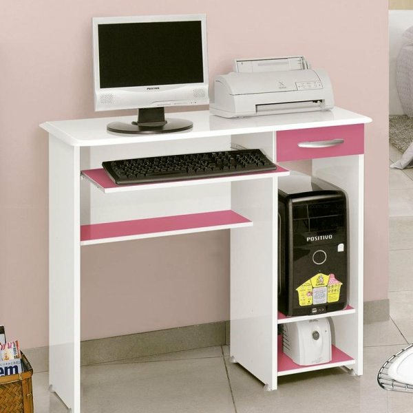 mädchenzimmer einrichten computertische weiß rosa büroeinrichtung pc tisch