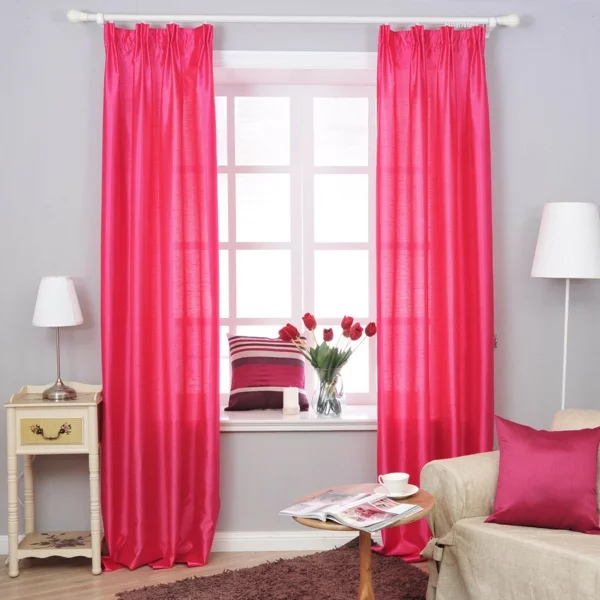 rosa gardinen pink gardine blickdicht vorhangstoffe wohnzimmer gardinen modern