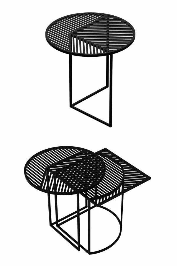 Designermöbel runde Couchtische aus Metall in Schwarz passen gut zusammen 
