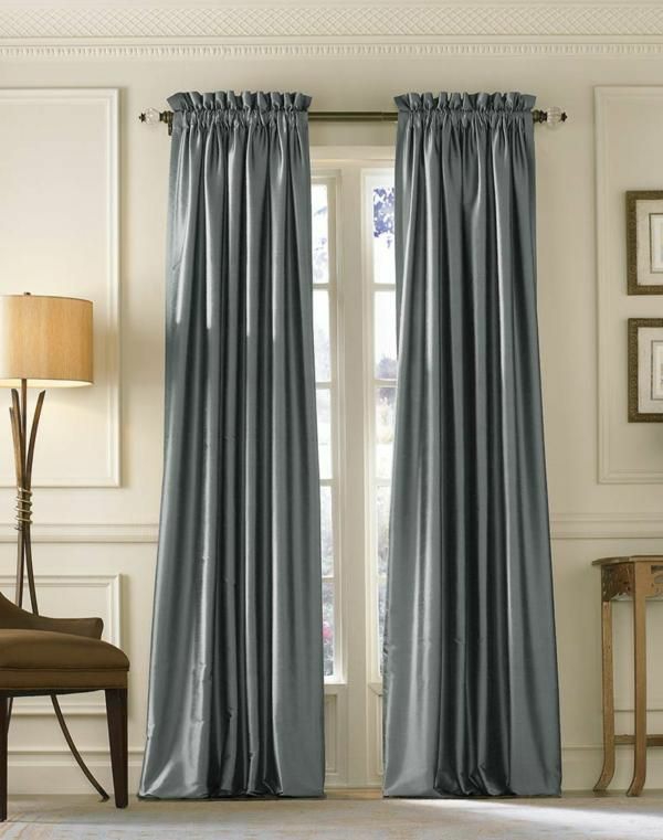 schlafzimmer gardinen ideen fertiggardinen moderne vorhänge grau gardinenstoff glänzend