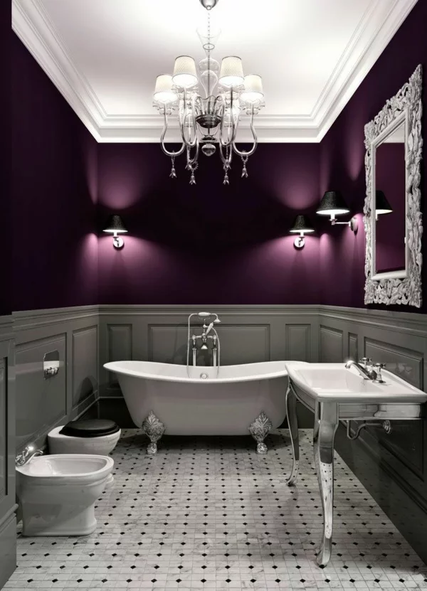 wandfarbe badezimmer dunkle farbgestaltung purpur trendfarben dunkel