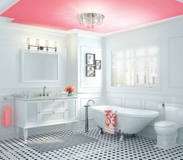 wandfarbe weiß moderne badezimmer deckenfarbe pink rosa
