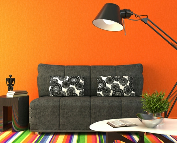 wandfarben ideen wohnzimmer orange signalfarbe wände streichen