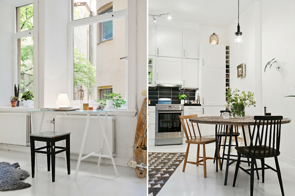 wohnung skandinavisch einrichten offener küche häusliches arbeitszimmer