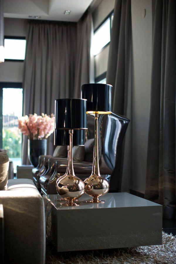 wohnzimmer modern einrichten moderne vorhänge dunkel designer möbel stehlampen