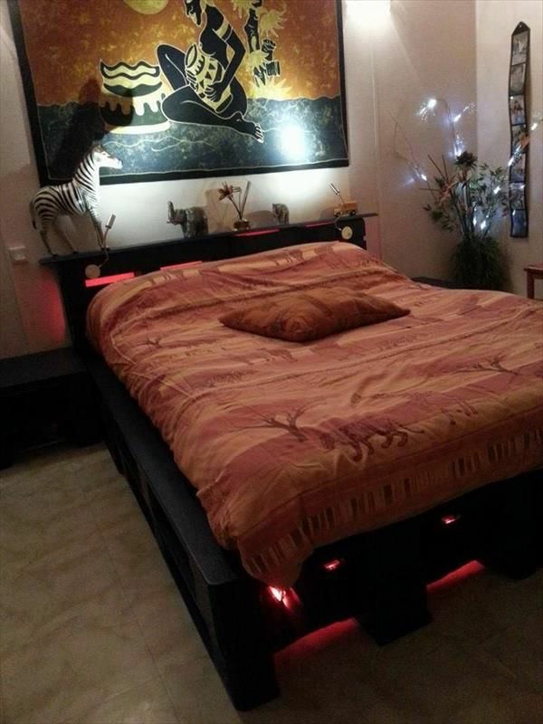 DIY Betten aus Holzpaletten gestell beleuchtet