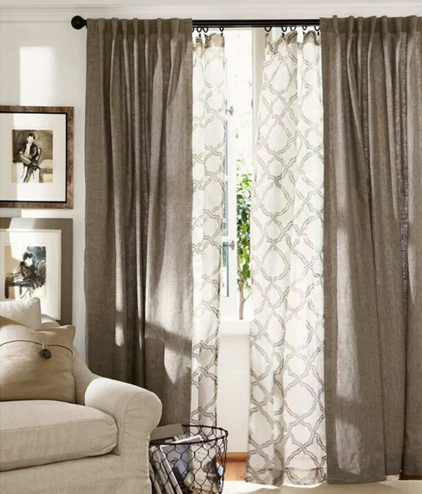 dekorative Fenster gestaltung leicht gardinen rollos braun