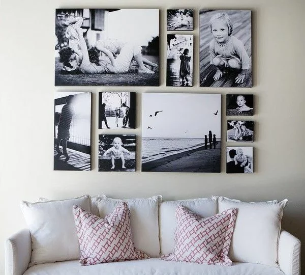 Fotos auf Leinwand selber machen fotocollage sofa