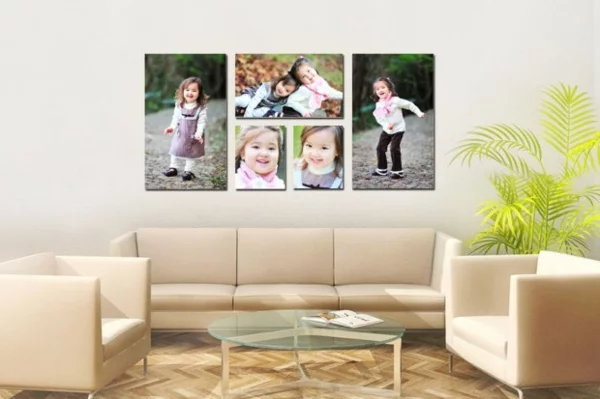 Fotos auf Leinwand selber machen fotocollage wohnzimmer