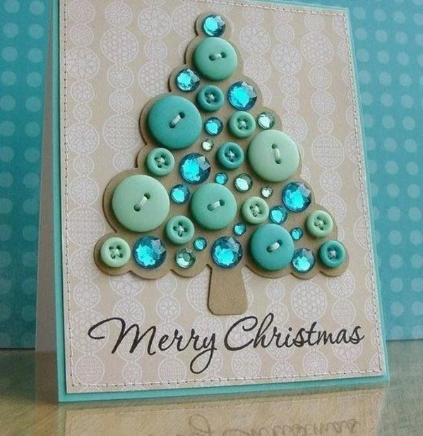 Schöne Weihnachtskarten blau grün selber basteln