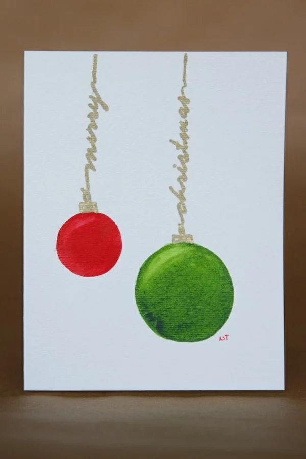Weihnachtskarten selber basteln grün rot kugel