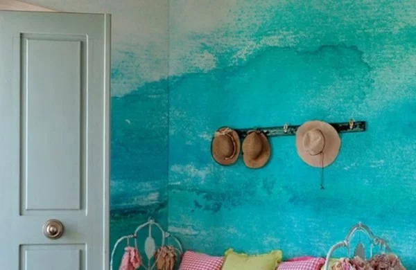 Wandgestaltung mediterran in aquamarine 