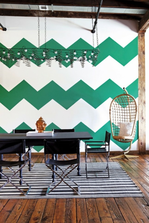 Wand farbe wände gestalten grün chevron