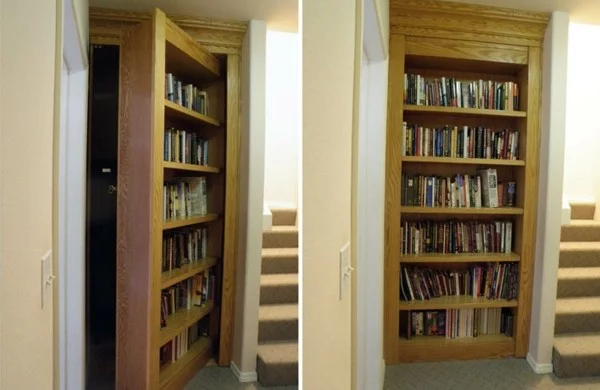 Klassisches Bücherregal als versteckte Geheimtür 