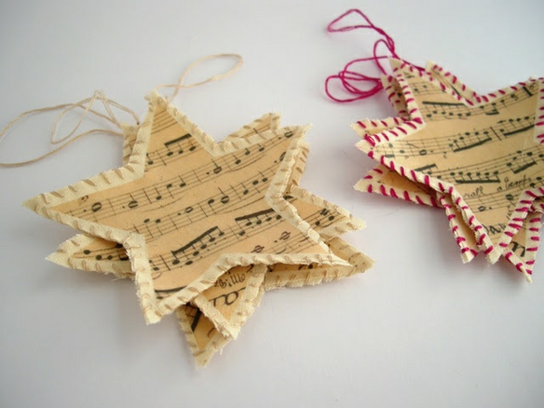 hängend deko Weihnachtssterne basteln vorlagen kinder noten musik