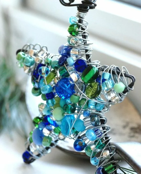 Weihnachtssterne grün selber basteln vorlagen kinder glas blau