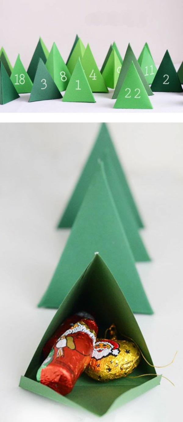adventskalender selber basteln mit papier grüne tannen