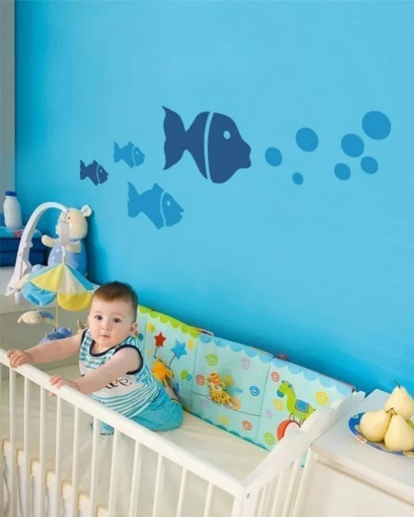 babyzimmer gestalten fische blaue wand