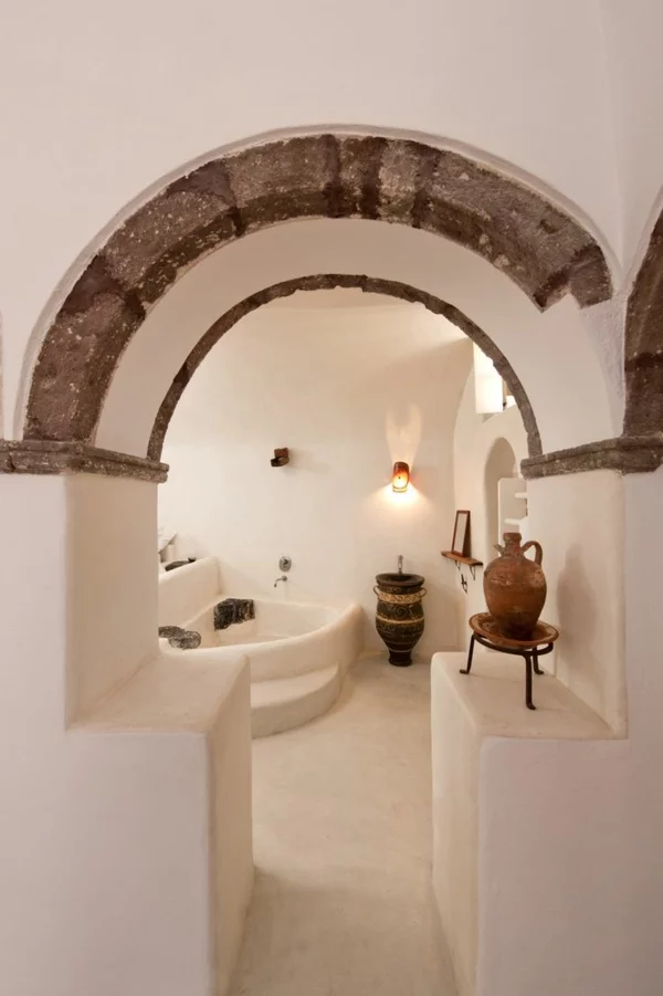 badezimmergestaltung badezimmerfliesen antike urnen arkaden