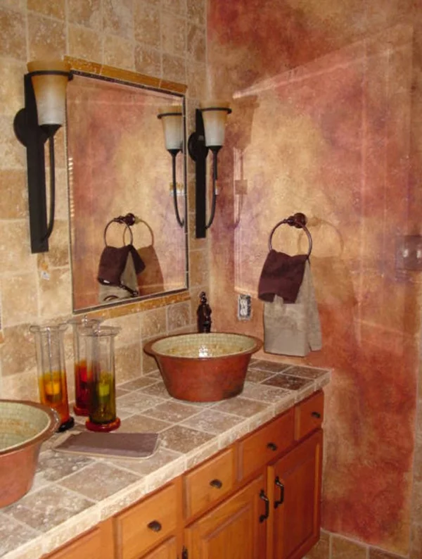 badezimmer gestaltung badezimmerfliesen schüsselförmiges waschbecken