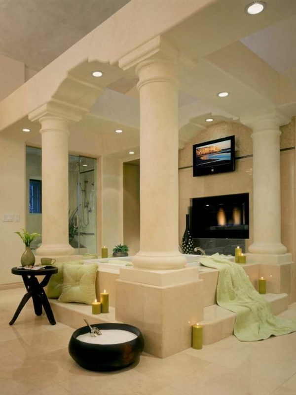 badezimmergestaltung badezimmerfliesen weiße säulen