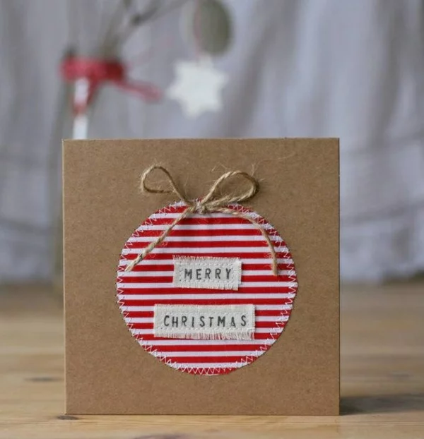 Weihnachtskarten basteln aus Papier und Stoff einfaches Design kinderleichtes DIY Projekt