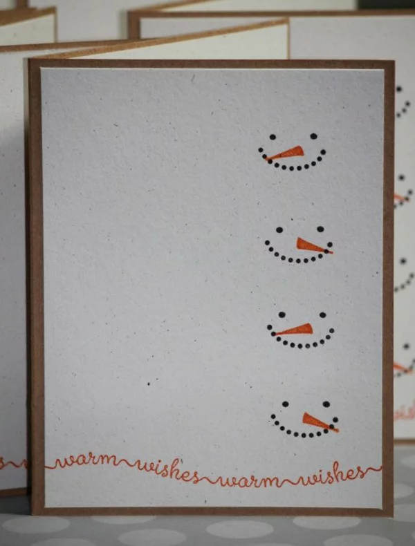 tolle einfache Bastelideen für weihnachten Schneemann Gesichter auf weißem Karton