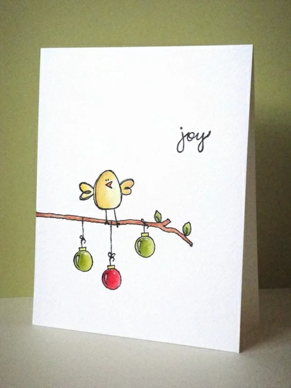 bastelideen weihnachten zeichnen zweige vogel