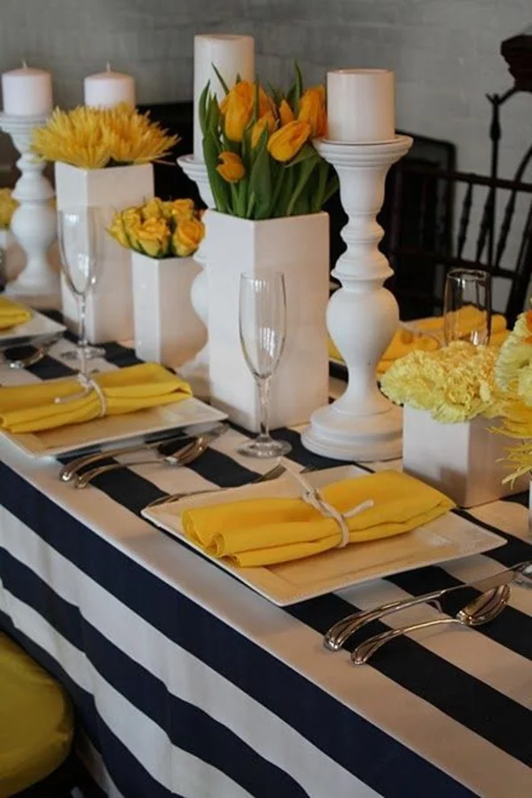 elegante tischdeko mit tulpen blumen arrangierentischdeko ideen in gelb