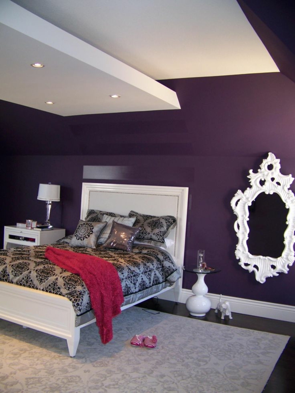 farbgestaltung schlafzimmer bett wandfarben schlafzimmer purpur