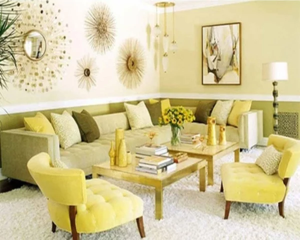 farbideen wohnzimmer gelbgrüne möbel