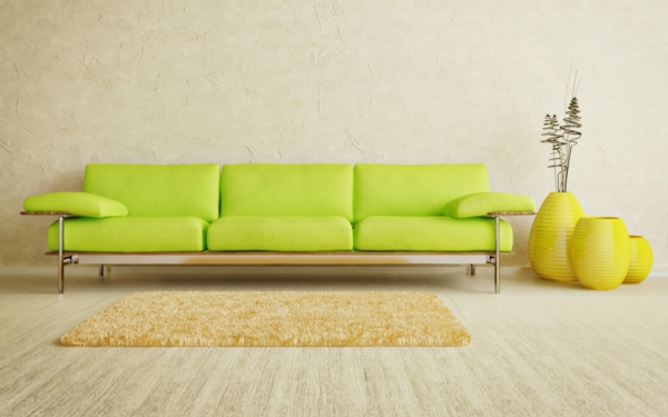 farbideen wohnzimmer neongrünes sofa