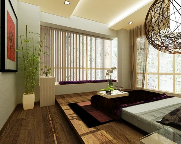 feng shui bett schlafzimmer im asiatischen stil zimmerpflanzen