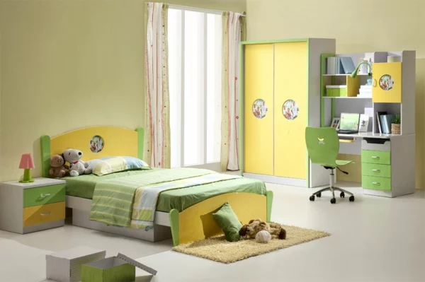 frische Farbgestaltung Wandfarben gelb und grün im Kinderzimmer schöne Farbakzente