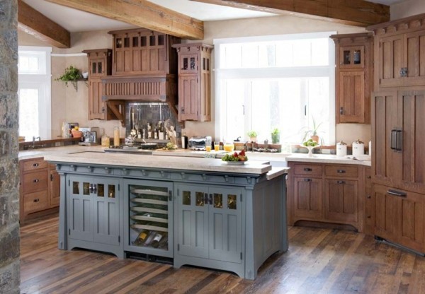 küche mit kochinsel in blau schöne landhausküche