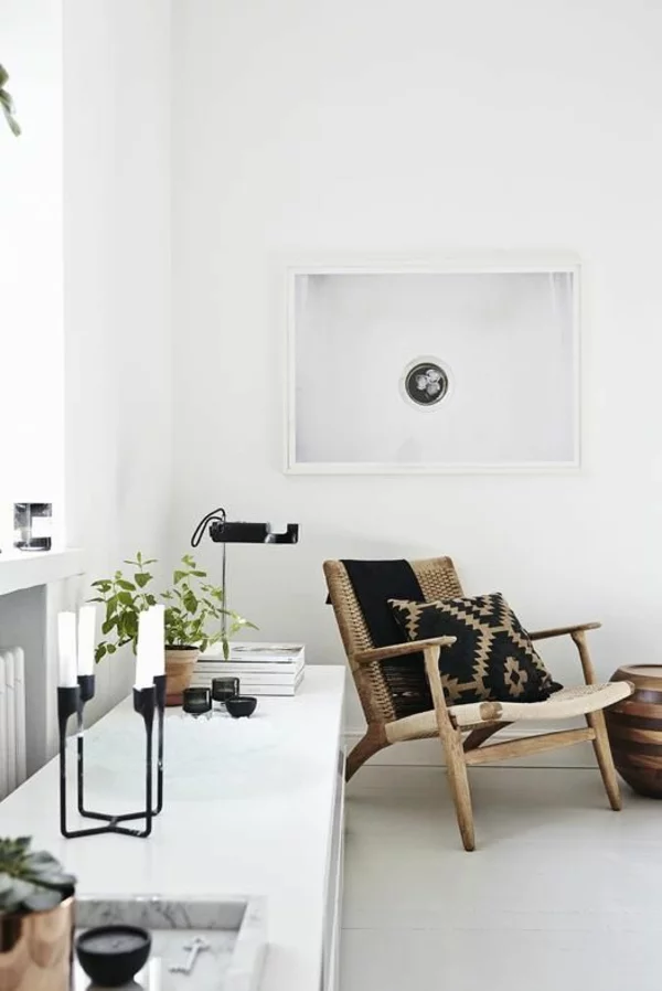 landhausstil wohnzimmer modern einrichten flechtmöbel stuhl