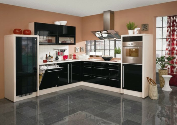 metod küchen hochglanz schwarz granit boden