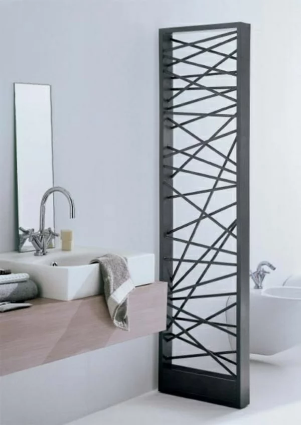 elegante schwarze Trennwand im Badezimmer moderne Raumteiler Ideen r