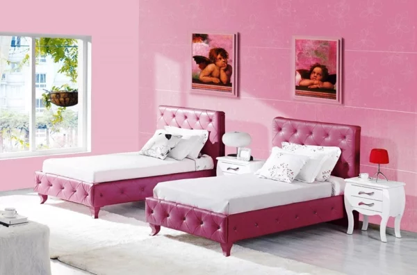 rosa schlafzimmer doppelt lederbetten