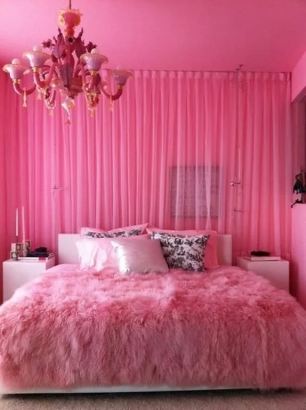 rosa schlafzimmer felldecke