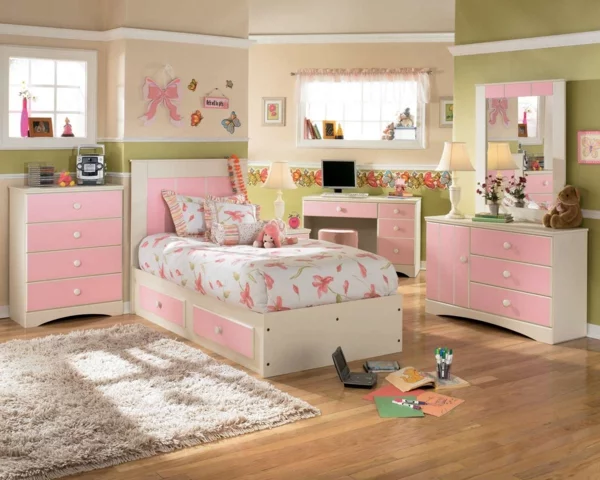 rosa schlafzimmer grüne wände